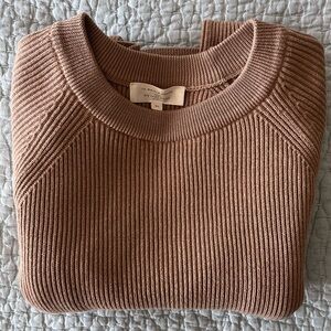 Sezane Ribbed Crew Neck Sweater in Camel